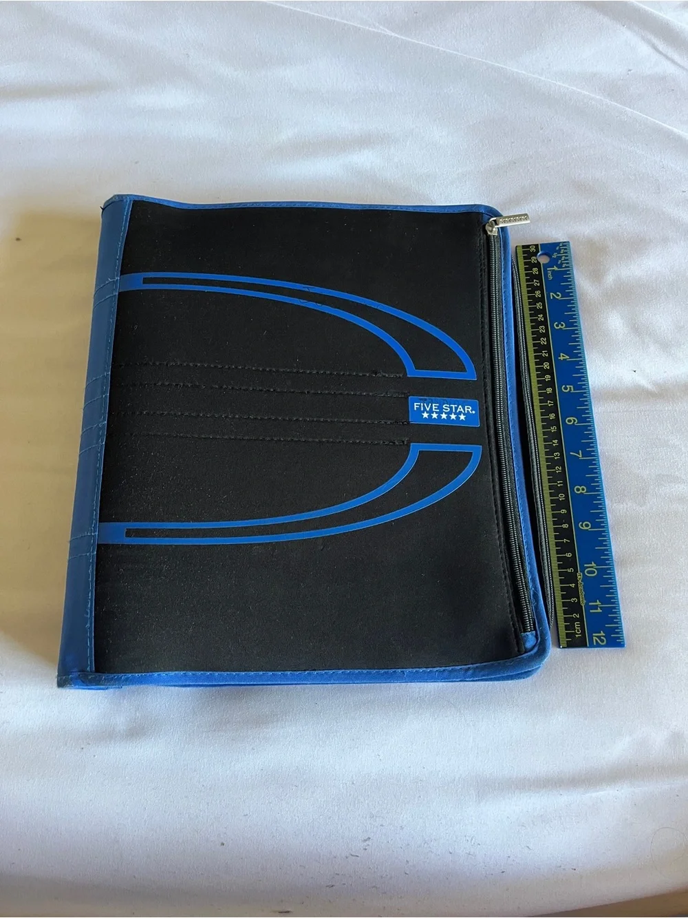 Five Star 2 Inch Zipper Binder Blue Black 3 Ring Zippered Pocket Case Used